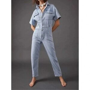 We The Free People Marci Denim Jumpsuit Coveralls Women Small Blue Pockets